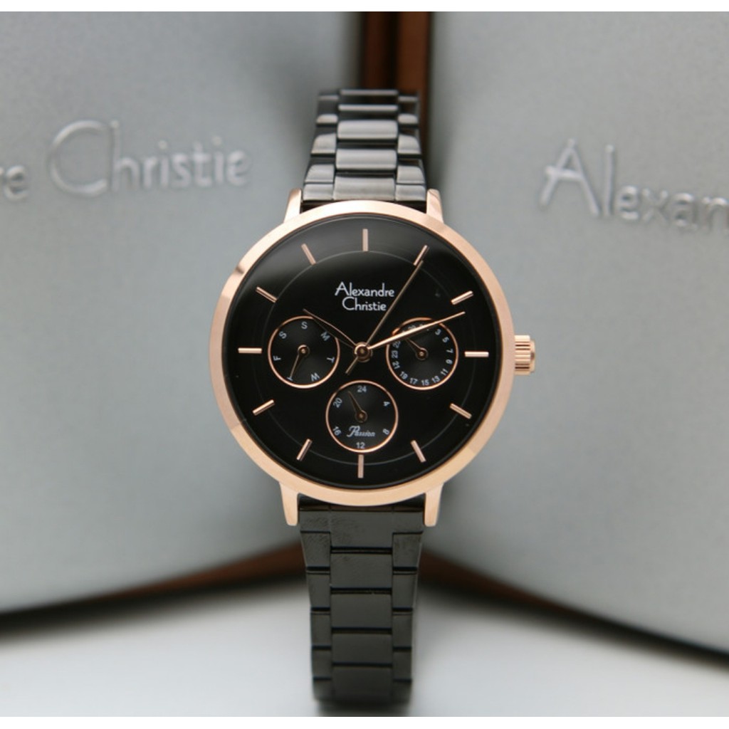 Alexandre Christie AC2871 Original Jam Tangan Wanita Black Rose Gold