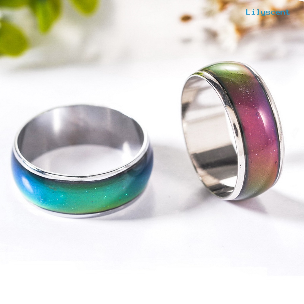 Ls Cincin Stainless Steel Berubah Warna Sesuai Temperatur Untuk Pasangan / Pria / Wanita