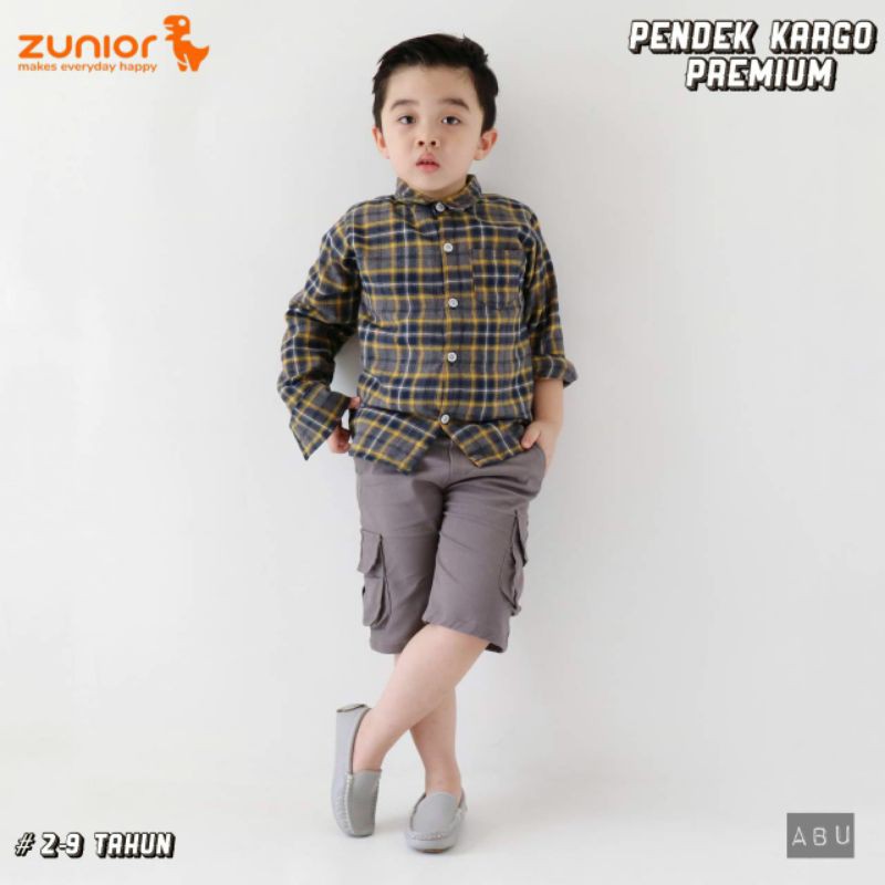 Pendek Cargo Anak Zunior Premium Abu