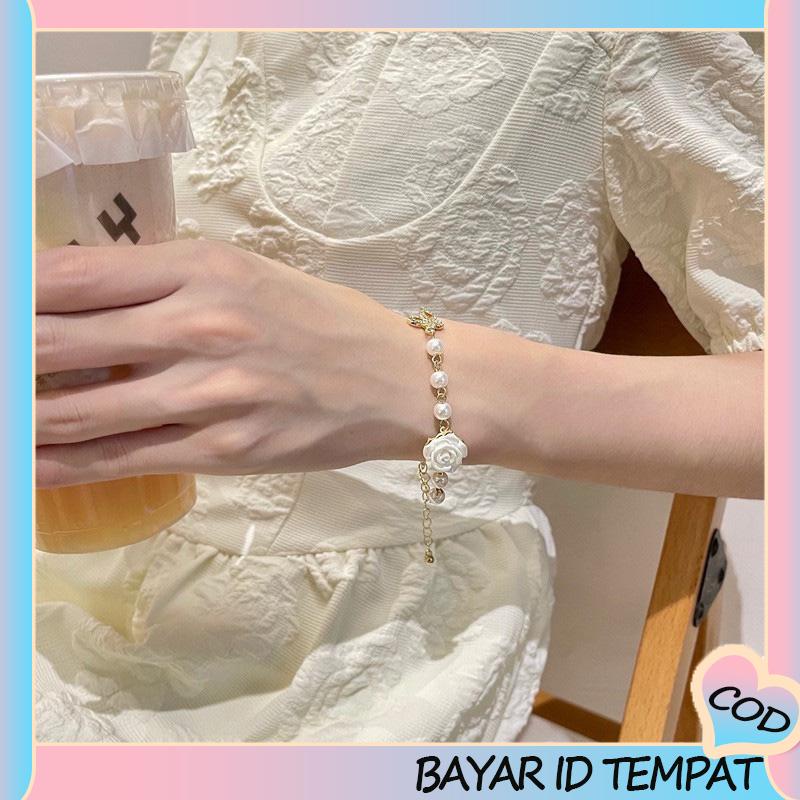 COD❤️ Desain Niche Indah Mutiara Busur Mawar Kalung Gadis Temperamen-A.one