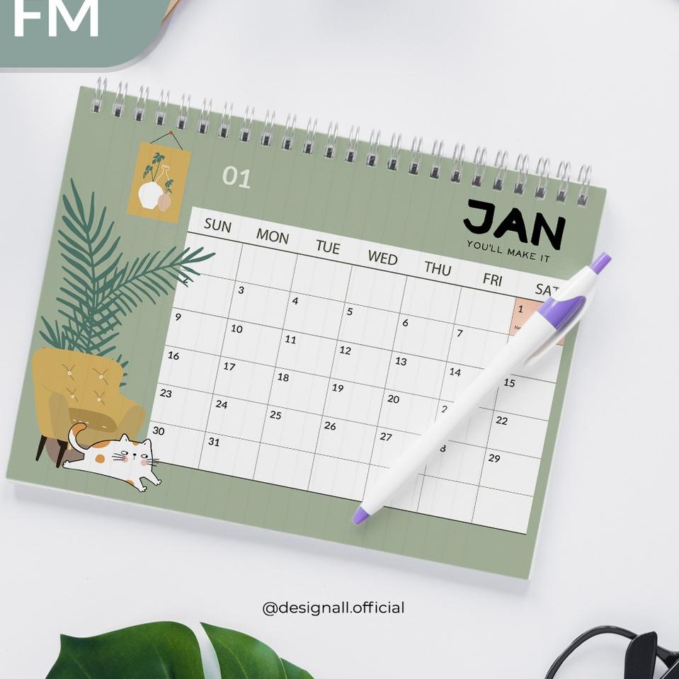 

[PRODUK TVFOA] Designall Kalender Meja / Kalender Duduk Aesthetic Tahun 2022 / 2023 Spiral FM T9T