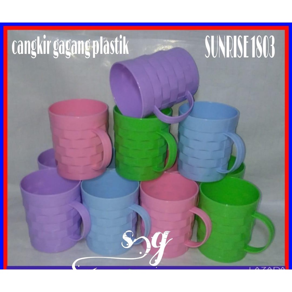 12PCS Cangkir gagang plastik / 1 Lusin gelas gagang bahan plastik / Gelas minum gagang plastik volum