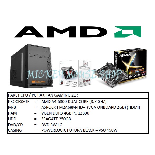 PAKET CPU / PC RAKITAN GAMING 21 /AMD A4-6300(3.7 GHZ)/ RAM 4GB