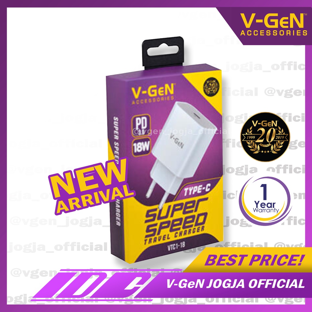 Travel Charger V-GeN VTC1-18 18W Power Delivery 3.0 Auto ID