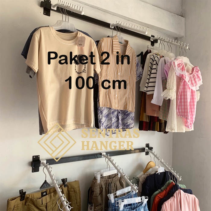 Gantungan Baju Pipa Kotak/Gantungan baju dinding/Gantungan baju Paket 2 in 1/Gantungan baju suling