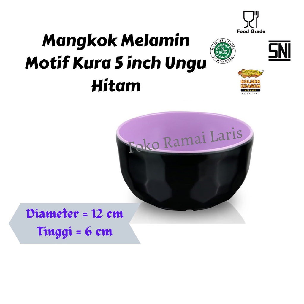 MANGKUK UNIK CANTIK W05A1 mangkok MELAMIN motif kura 5 inch UNGU HITAM Golden Dragon - mangkok MELAM