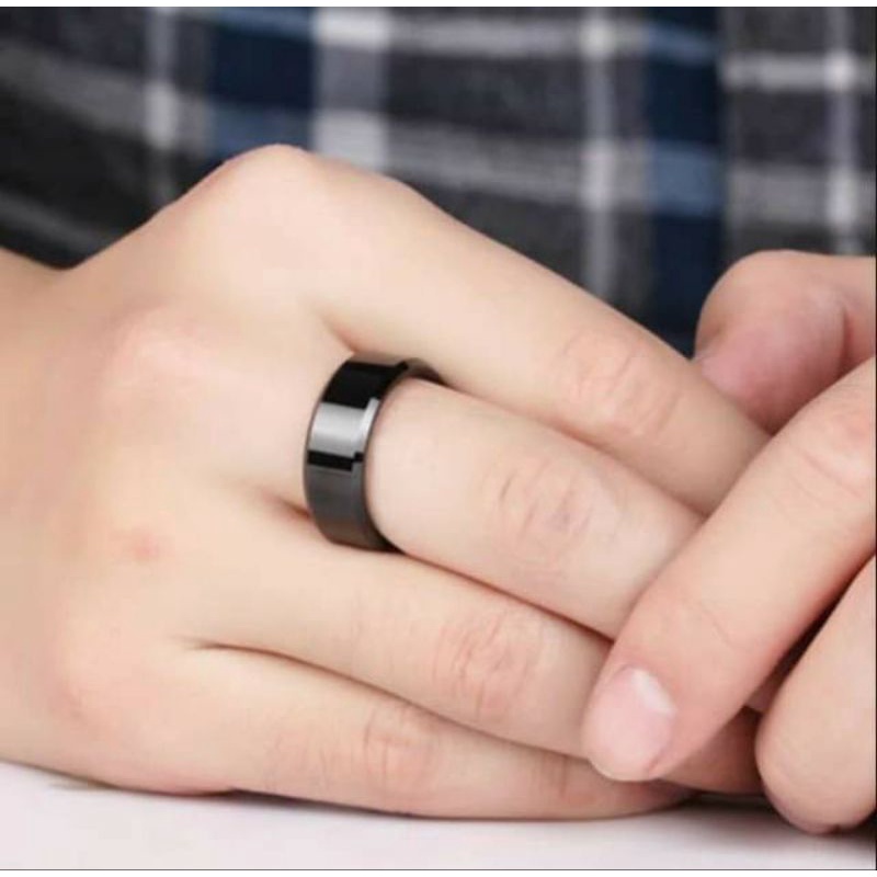 Cincin Titanium Polos Unisex Couple Hitam Putih Emas Anti karat Harga satuan