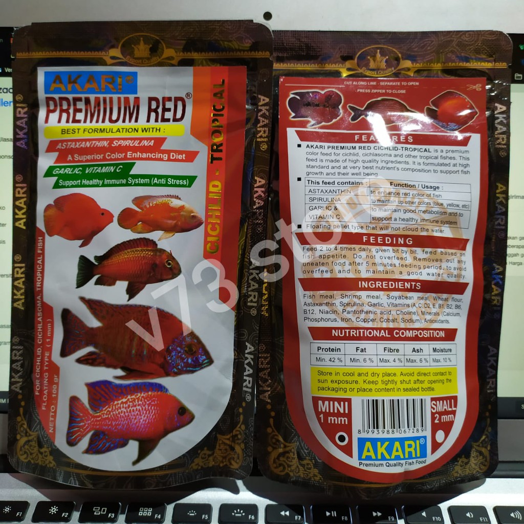 AKARI PREMIUM RED CICHLID - TROPICAL FISH, FLOATING (1 mm) 100gr