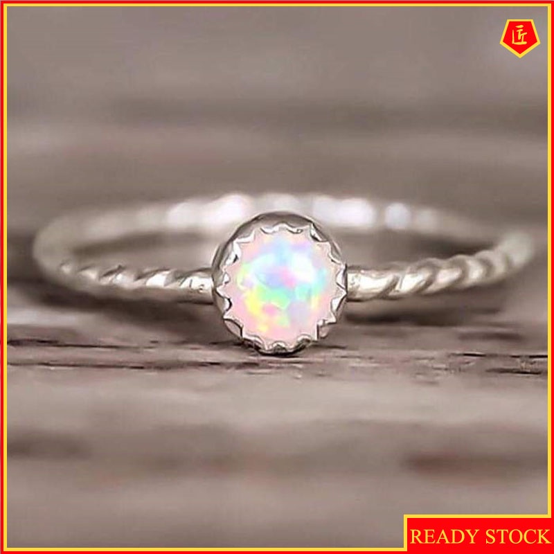 [Ready Stock]Simple Fashion Silver Inlaid Opal Ring