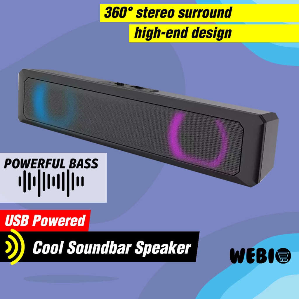 Speaker USB A20 Spiker Aktif Soundbar RGB Gaming Laptop PC Komputer TV LED Full Bass Murah Portabel