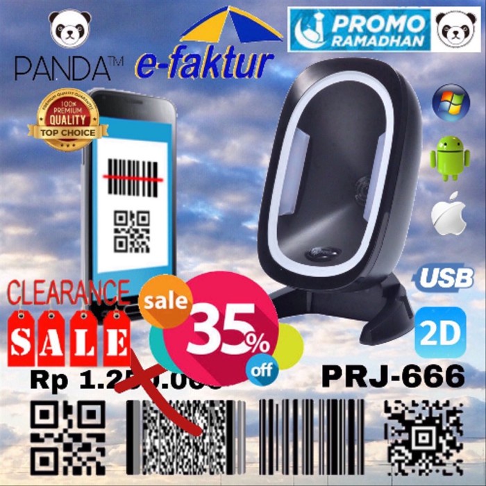 

(TERLARIS) Omni Directional 2D Panda PRJ-666 imager Area Barcode Scanner Terbaik
