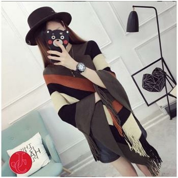 Baju Atasan Wanita Poncho Block Coklat Tafj.20