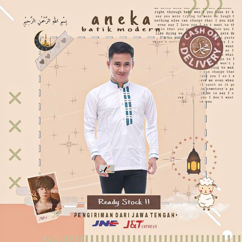 KEMEJA BAJU KOKO PRIA MOTIF SHALWAR LENGAN PANJANG WARNA PUTIH BIRU TOSCA COKLAT SUSU COKSU LEBARAN