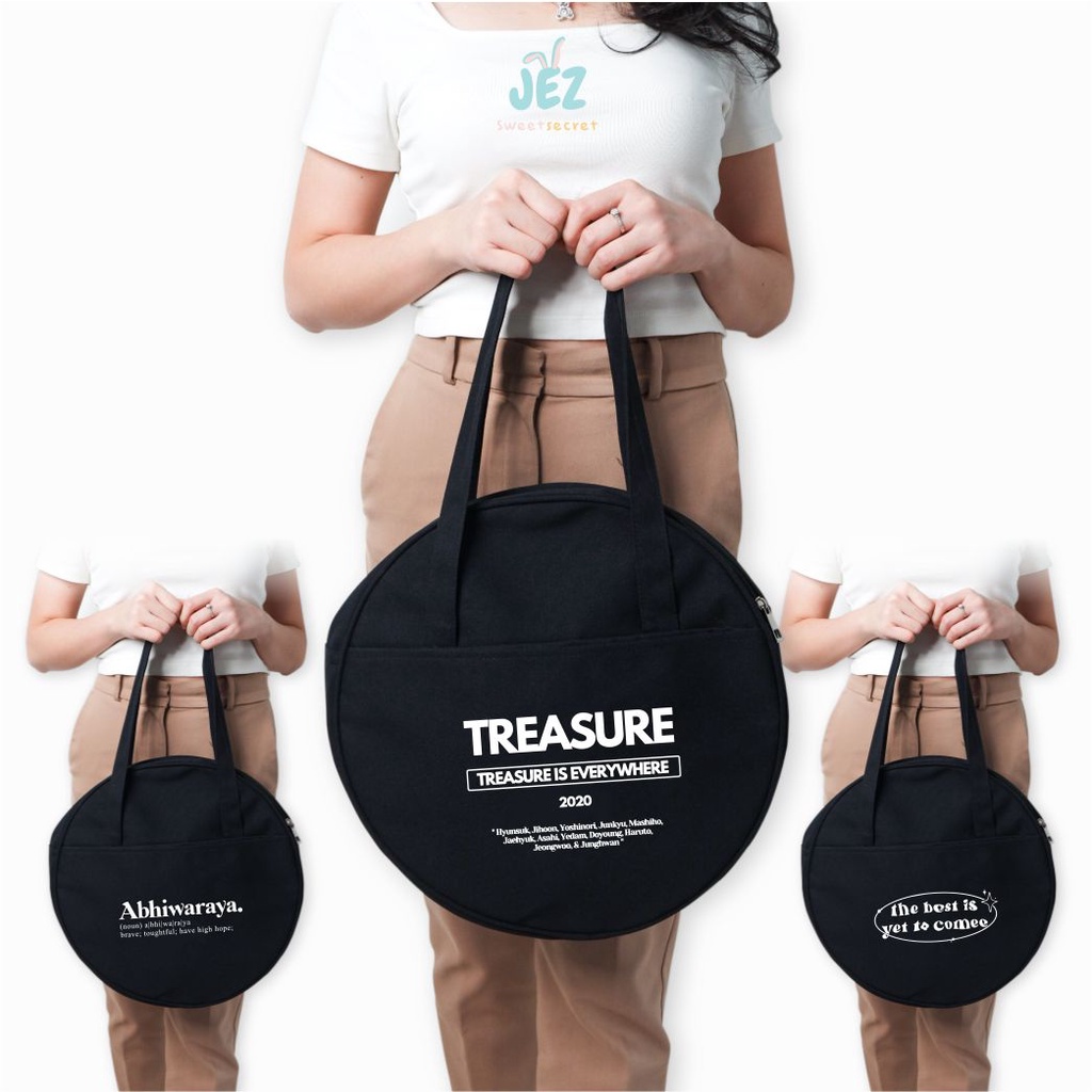 TOTEBAG BULAT CIRCLE KANVAS CUSTOM DESIGN TEBAL KUALITAS PREMIUM ZIPPER AESTHETIC TAS JINJING