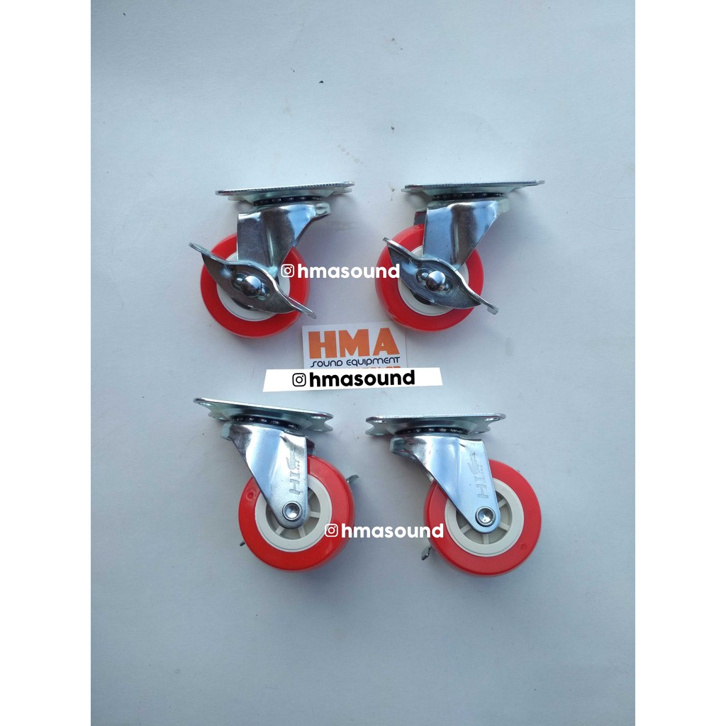 Roda PVC Troli Trolley 2in Merah Hidup + Rem Hardcase Flightcase
