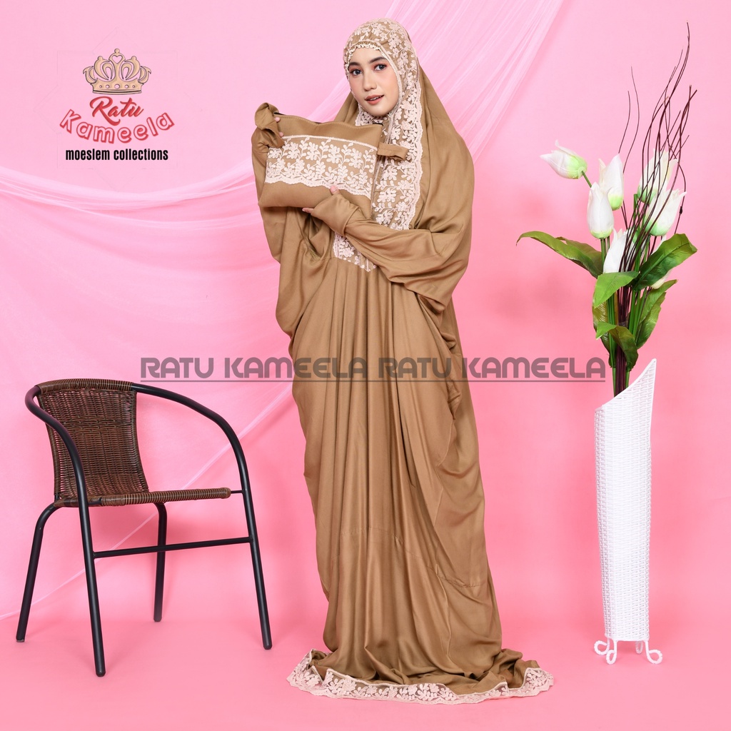 Mukena Terusan rayon renda Shireen Cantik mukenah jumbo Mewah terbaru2024 by RATU KAMEELA