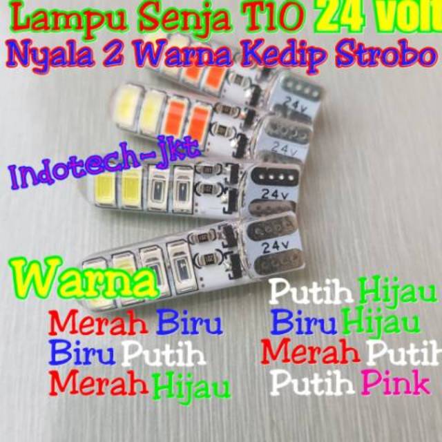 Lampu Led Senja T10 8 Led 24 volt Truk Bis Nyala Kedip 2 Warna