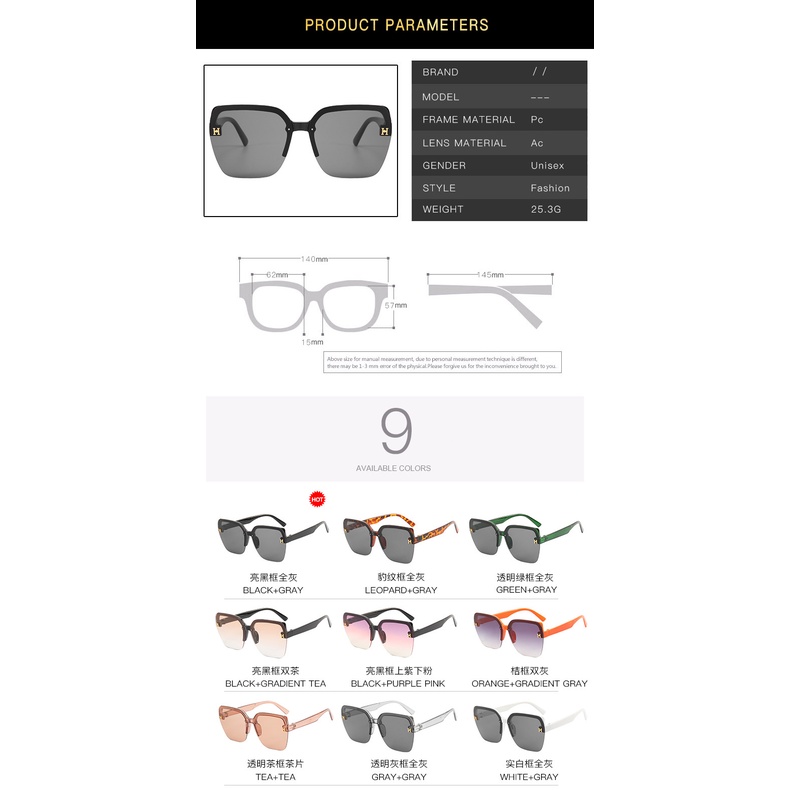 2021 Kacamata Hitam Bentuk Kotak Untuk Pria / Wanita