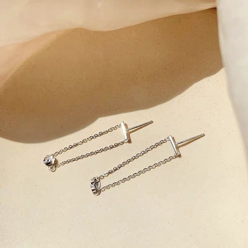 Anting Stud Rantai Geometris Gaya Korea Untuk Wanita