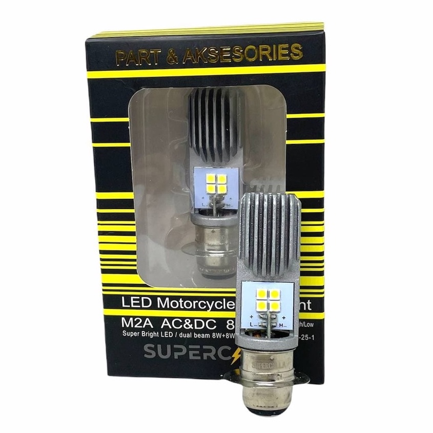 Lampu LED M2A Depan/Utama Motor Matic Matik Bebek Depan H6 AC DC 8W + 8W 16 Watt Honda Yamaha Suzuki