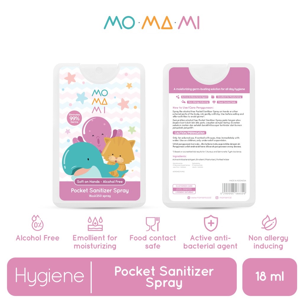 Momami Pocket Sanitizer Spray All Character Pembersih Tangan Bayi dan Anak 18ml