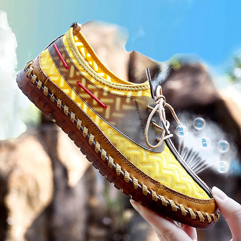 Hot jual 2022  Handmade Mesh Sepatu Pria Outdoor Kasual Kulit Sepatu Pria Ukuran Plus Sepatu 45-47