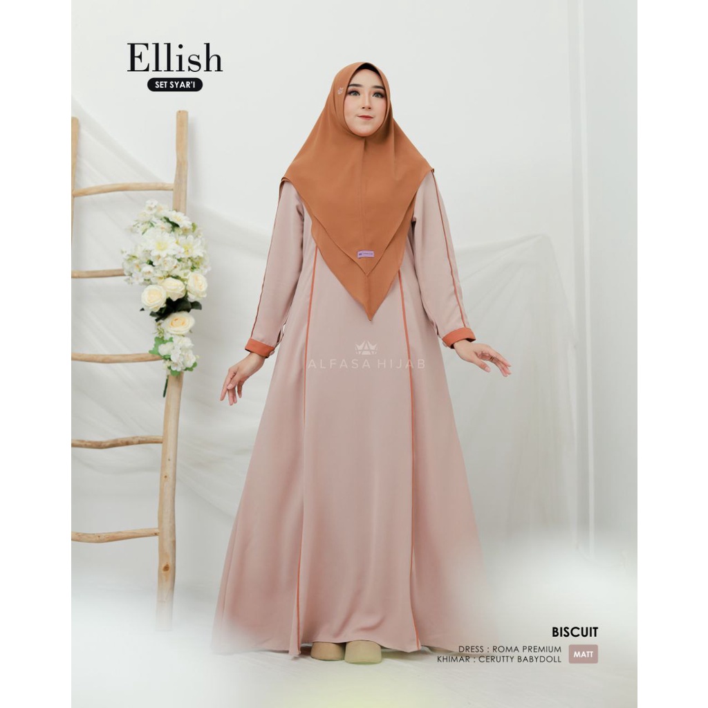 Ellish Set Syar'i II - set gamis muslim wanita premium ORI By Alfasa Hijab