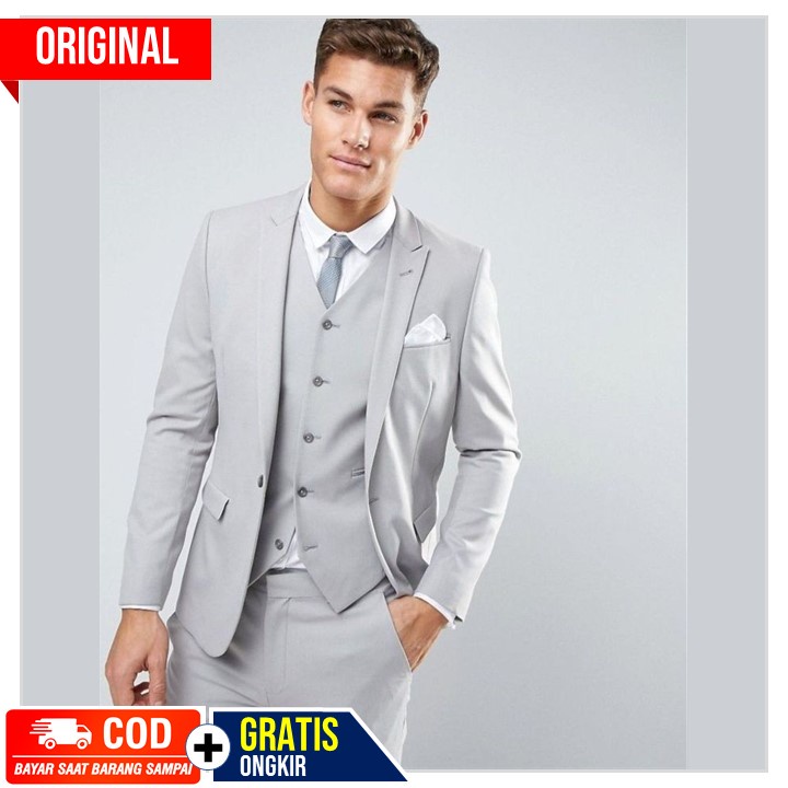 SETELAN BLAZER PRIA 5IN1 - JAS FORMAL PARTY SLIM FIT MODERN SUIT GREY ORIGINAL NIKAYU