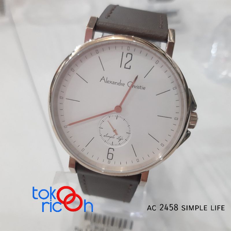 (Toko Ricoh) Alexandre Christie 8458 simple life / jam tangan pria tali kulit warna coklat