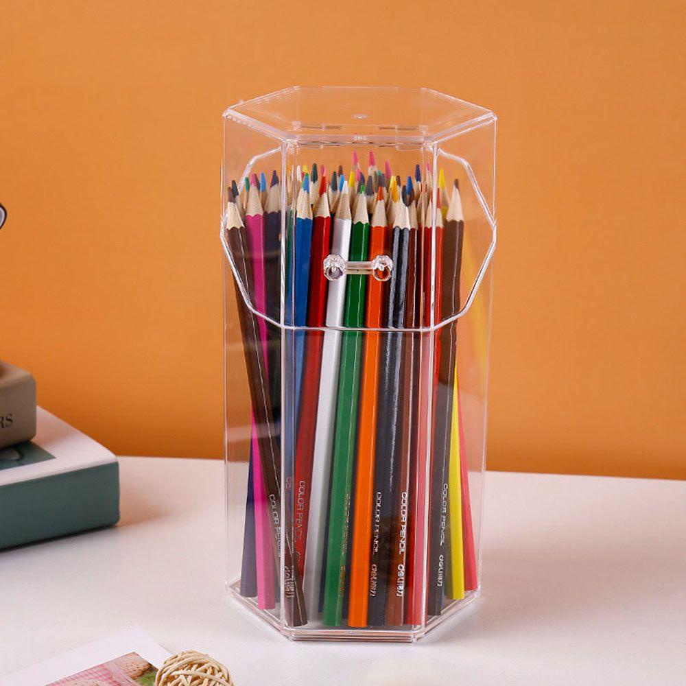 Lanfy Tempat Pulpen Transparan Hadiah Segiempat Perlengkapan Rumah/Kantor Tahan Debu Home Decor Geometric Pencil Case