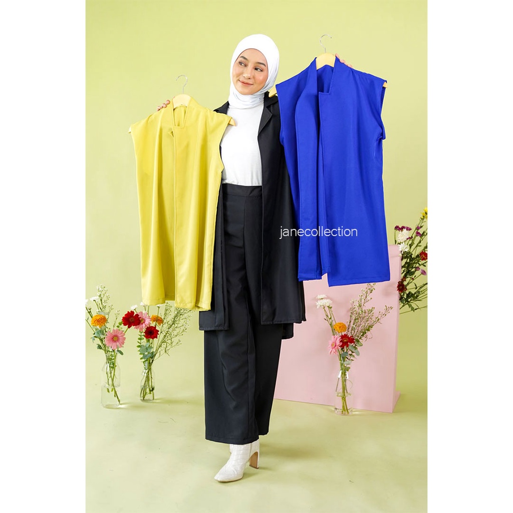 JANE COLLECTION || Blazer Wanita Hitam OOTD Kasual Outerwear Vest Cewek Rompi Outer Putih - Mono Blazer White