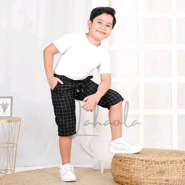 Celana pendek Tartan anak 1-13 tahun unisex garis kotak