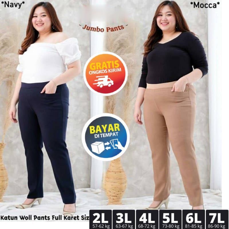 Celana Kerja Wanita Kantor Pinggang Karet High waist Jumbo Big Size Oversize  Premium