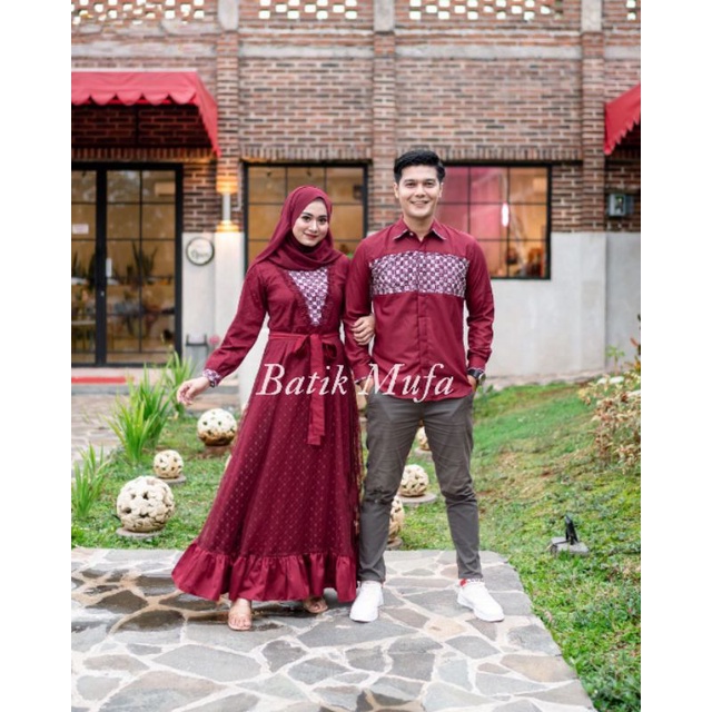 Baju batik couple Gamis AYUMA Baju Lebaran gamis modern set baju untuk seragam keluarga