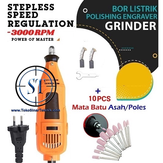 Bor Listrik Polishing Engraver Grinder Electric Drill 200W 3000Rpm + 10 Mata Batu Poles Asah