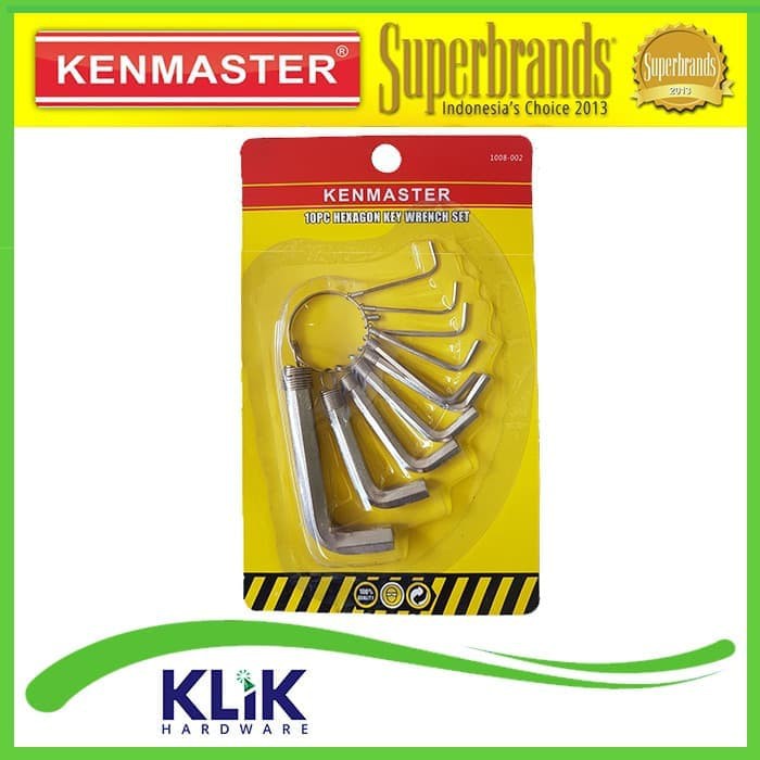 Kenmaster Kunci L Set 10 Pcs 1.5 - 10 mm Hexagon Key Wrench Set Chrome