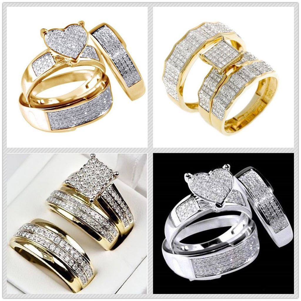 Cincin Sterling Silver Warna Emas Hias Berlian Untuk Wanita