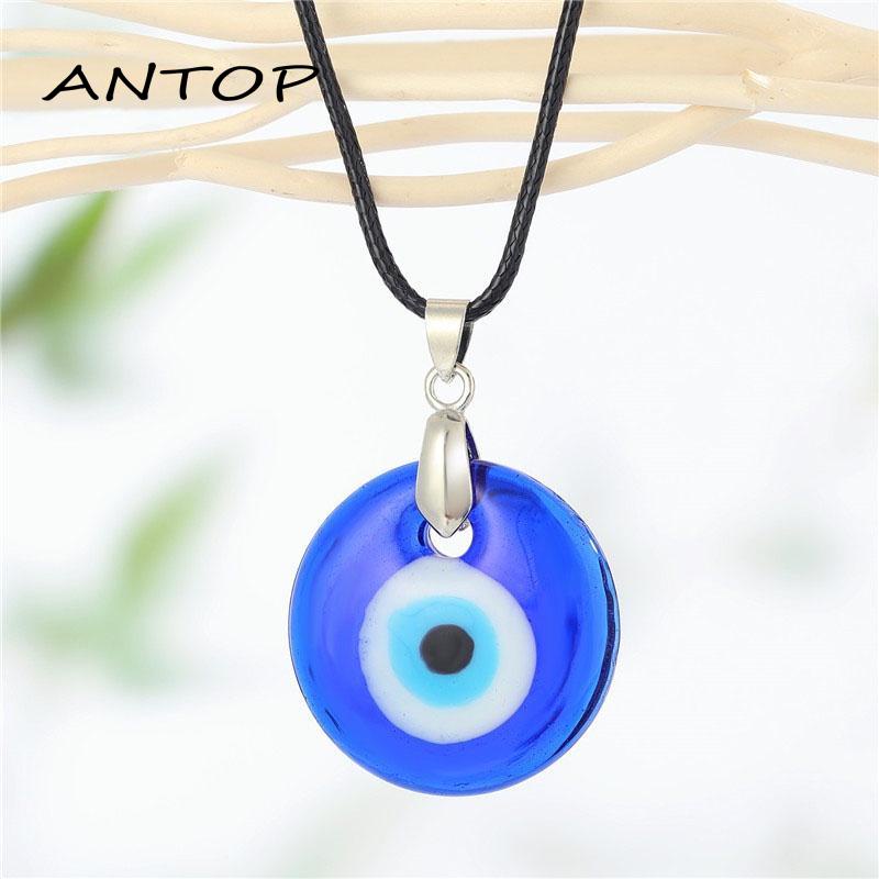 Kalung Rantai Klavikula Desain Mata Iblis Bentuk Bulat Warna Biru Untuk Wanita ANTOP