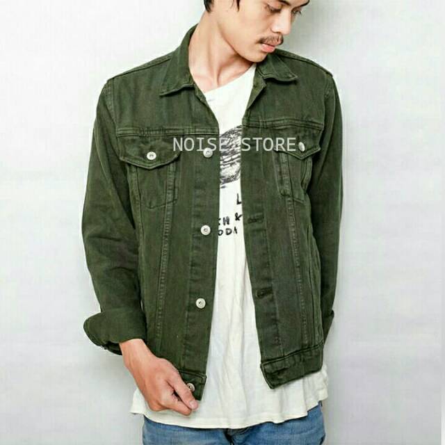 Jaket Jeans Hijau Army Premium Quality