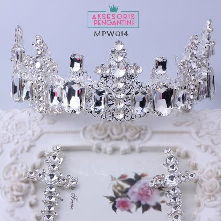 [PALING MURAH] AKSESORIS PENGANTIN CROWN WEDDING MAHKOTA BRIDAL SILVER MPW014