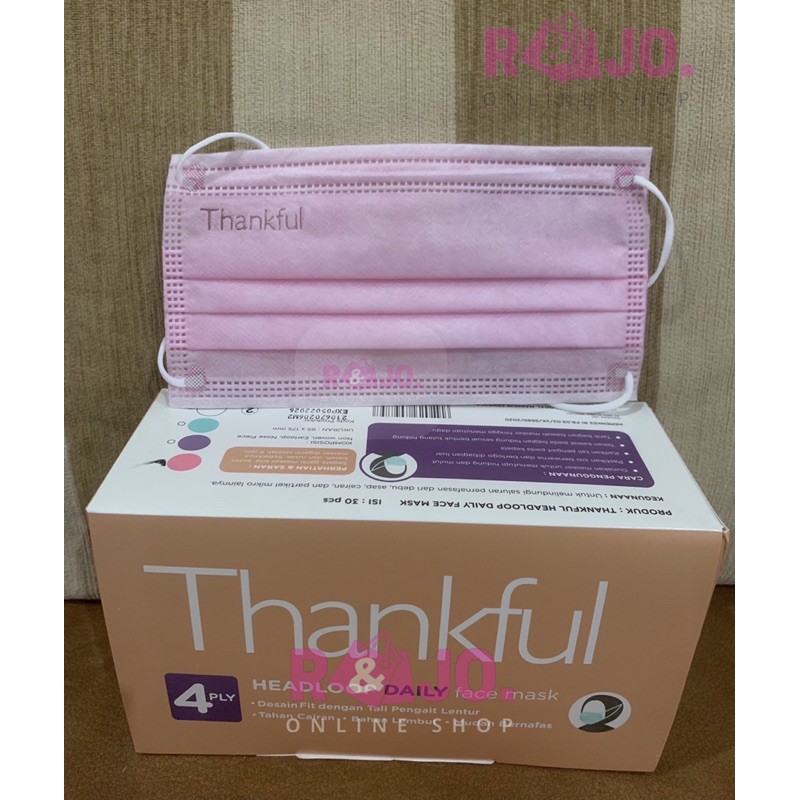 Masker Thankful Hijab Headloop 4ply daily mask isi 30 pcs