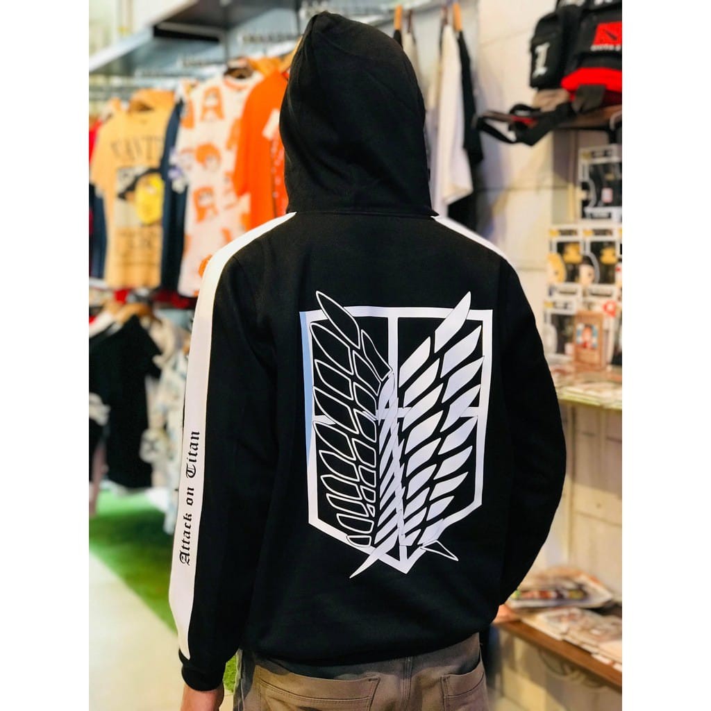 Jaket Hoodie Attack on Titan Plat Putih Terbaru Terlaris