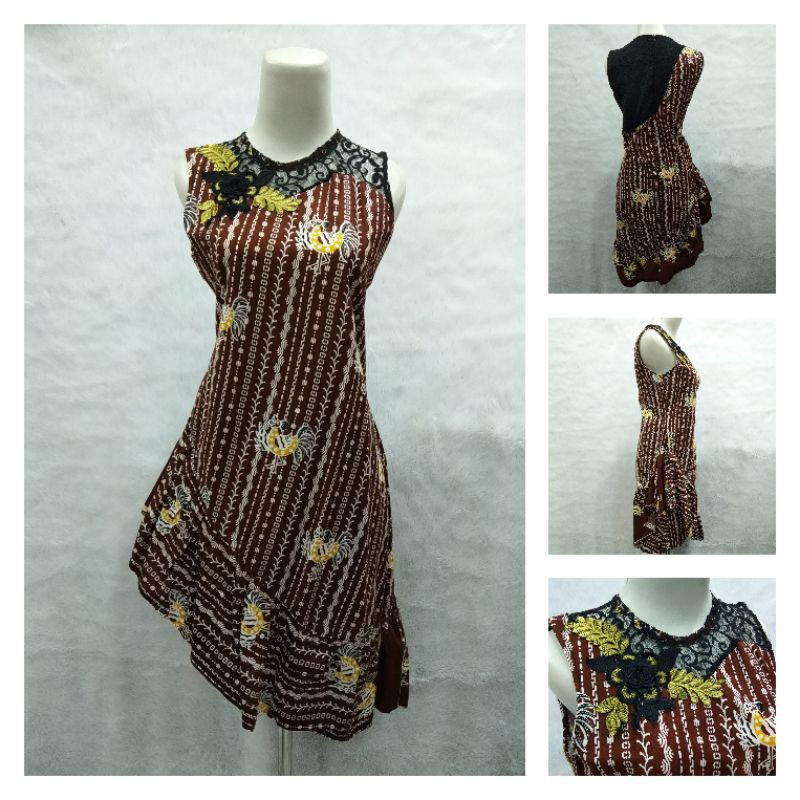 Dress Batik Brokat Halus Rumput Laut Model Rimpel Asimetris