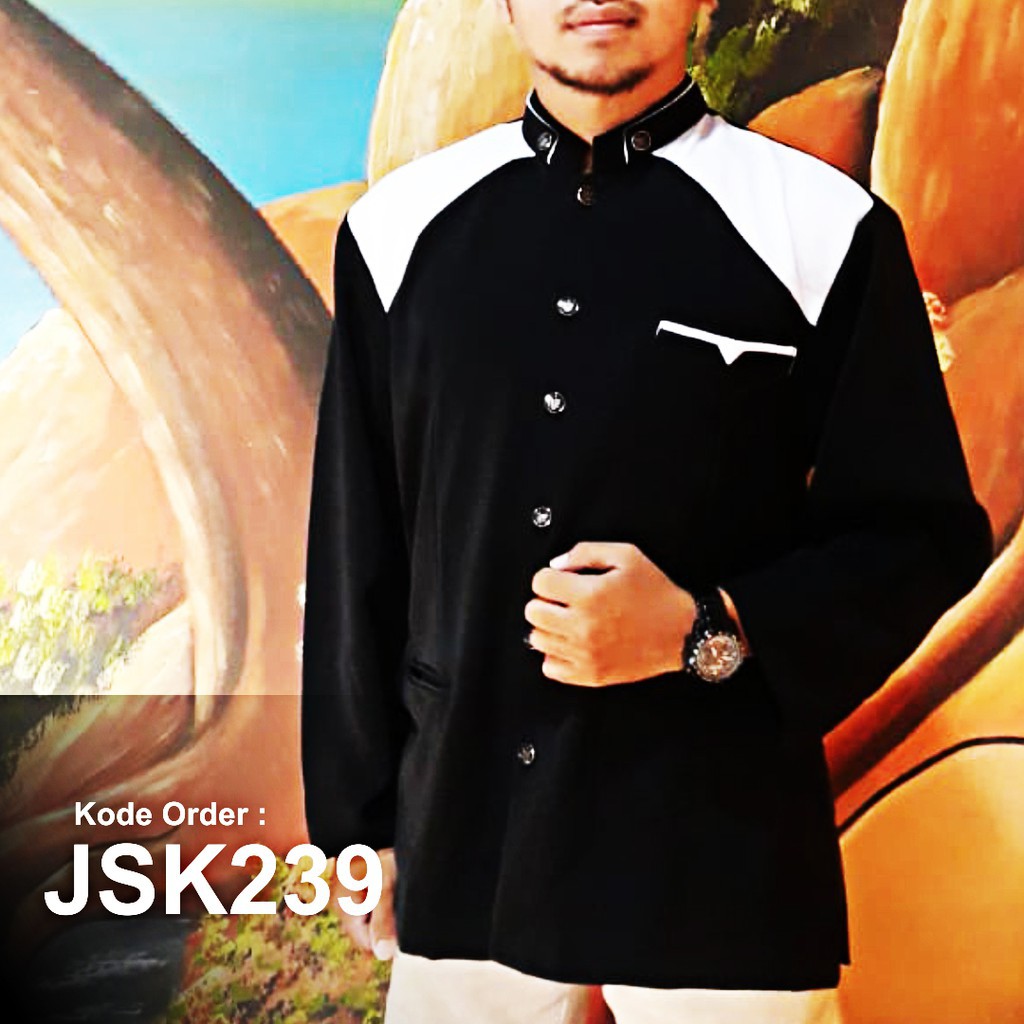 Jasko Hitam Kombinasi Putih Polos Alkhoer Model Terbaru JSK239
