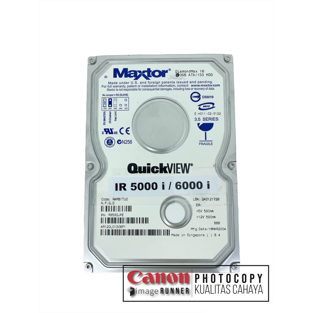 Hard Disk Mesin Fotokopi Canon IR 5000i dan 6000 i