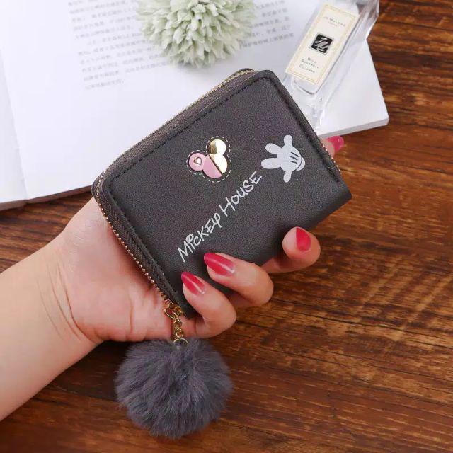 EV - DOMPET WANITA DENGAN MOTIF POM POM LUCU D30 / DOMPET WANITA MURAH-Abu