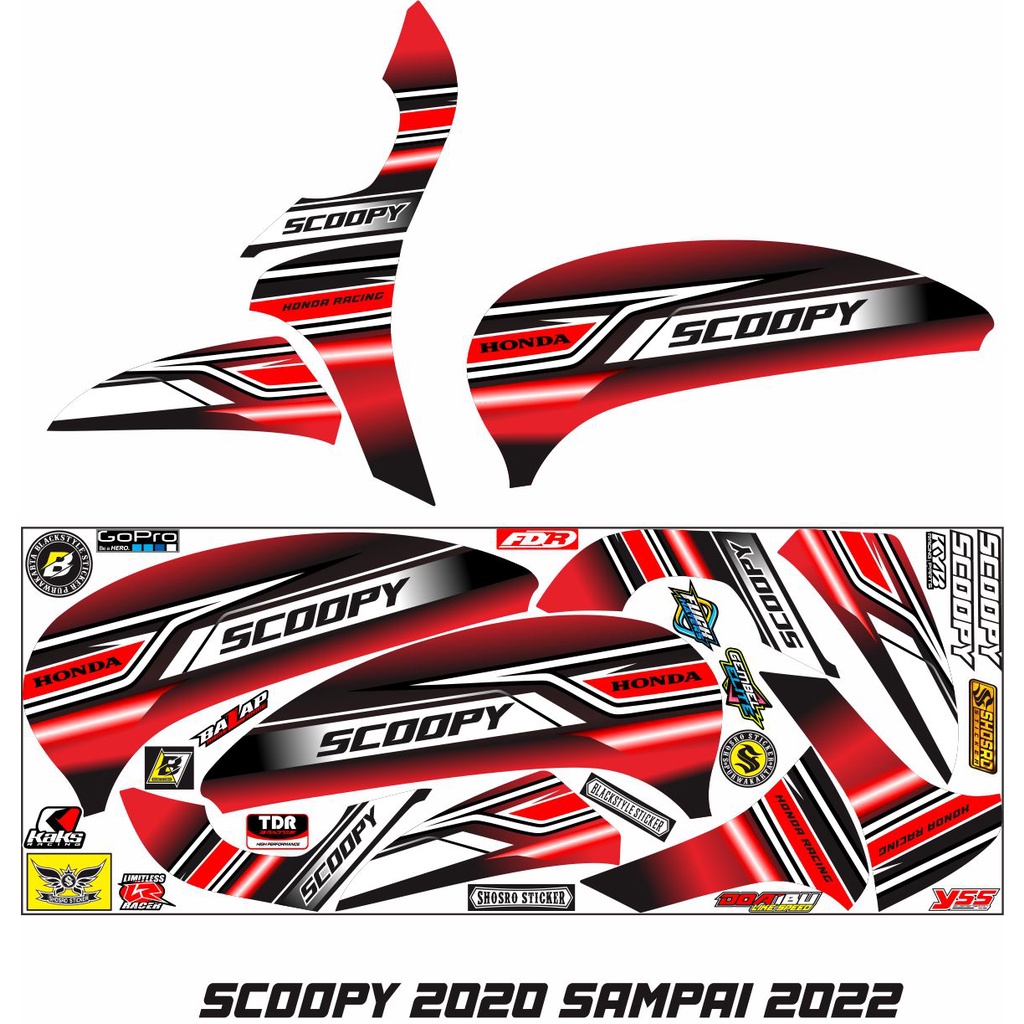 MOTIF LIS STIKER COD-STRIPING VARIASI MOTOR HONDA SCOOPY NEW 2020-2022 MOTIF RACING SIMPLE MERAH HIT