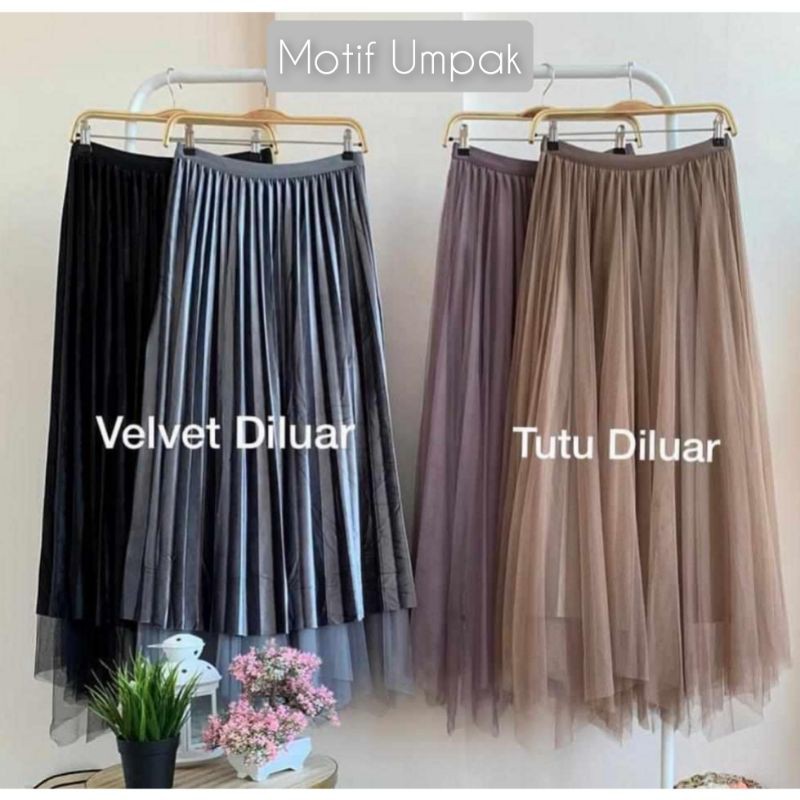 Rok Tutu Bolak Balik model Panjang dan 7 per 8 Premium Tile Velvet Bludru Glossy