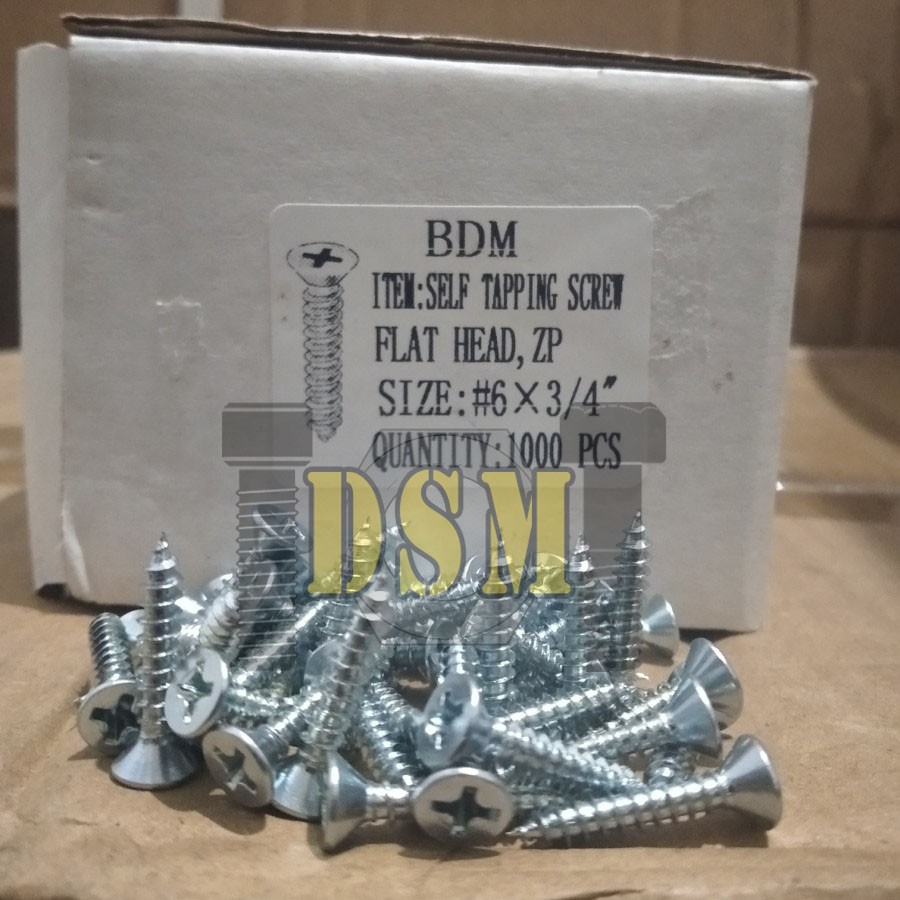 (100 PCS) Sekrup FH #6x3/4&quot; / Self Tapping Screw F+AB (2 CM)