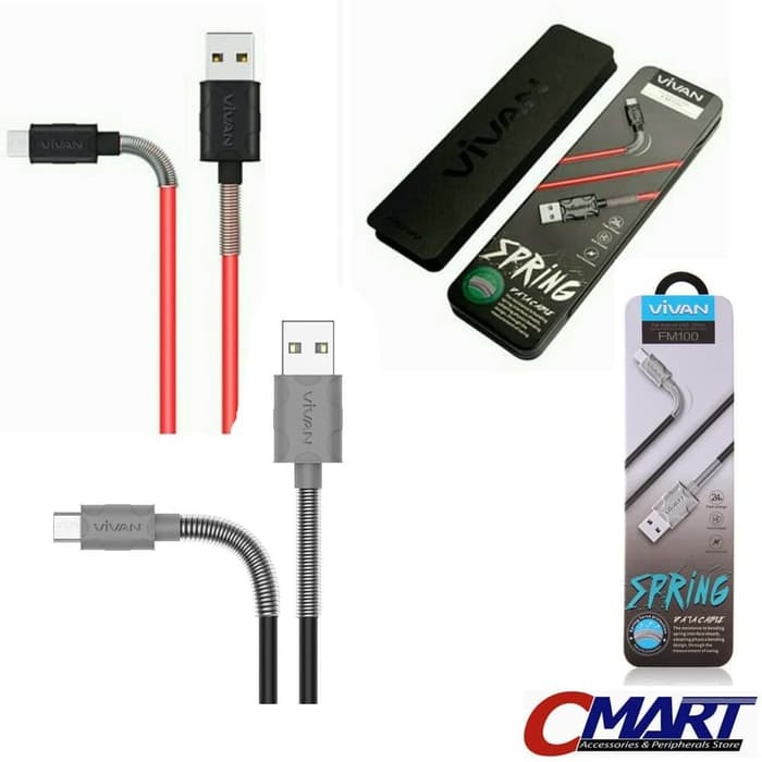 TERMURAH Vivan SPRING Kabel micro USB Data Charger 1m Cable microUSB VVN-FM100 - Merah